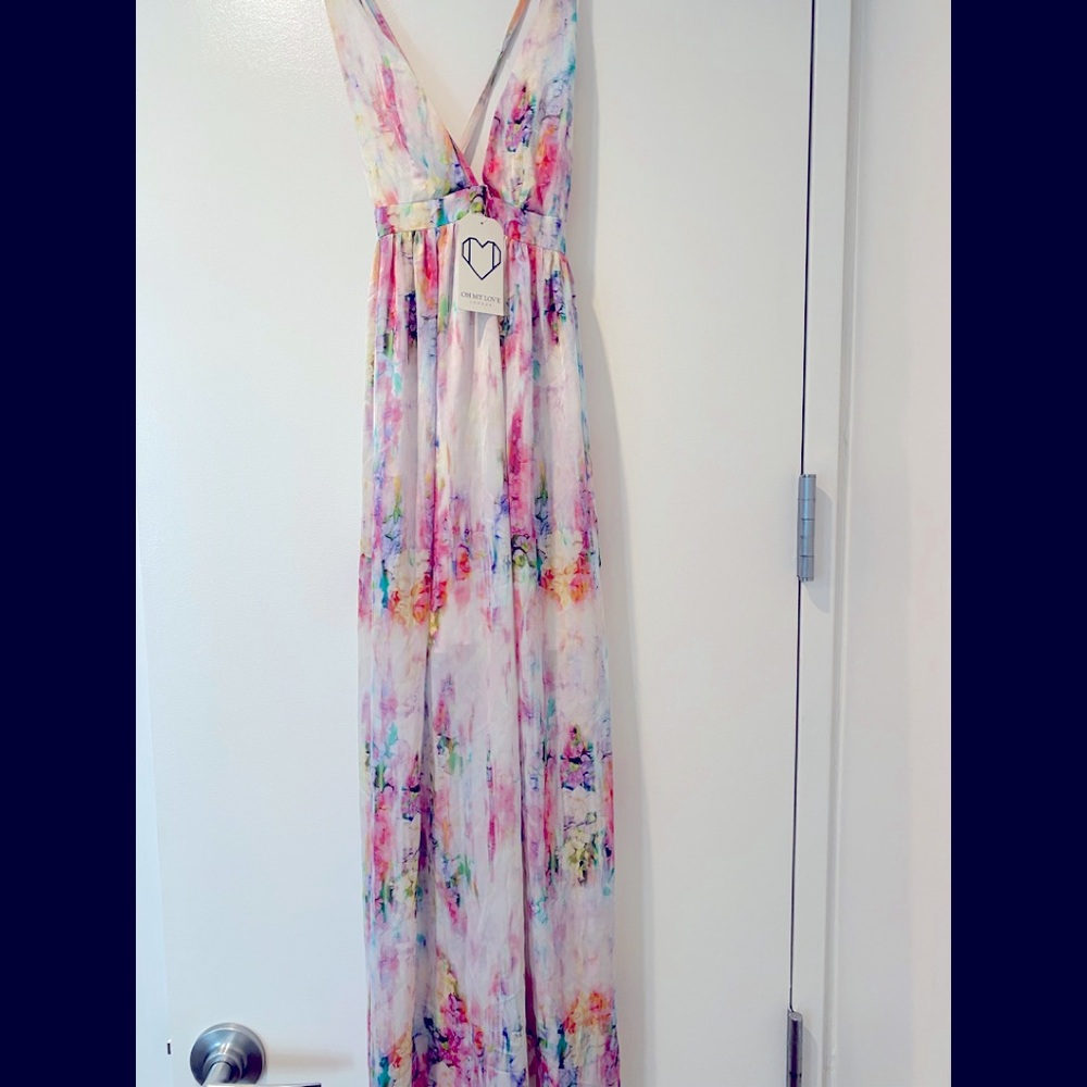 Maxi dye dye watercolor floral silky dress